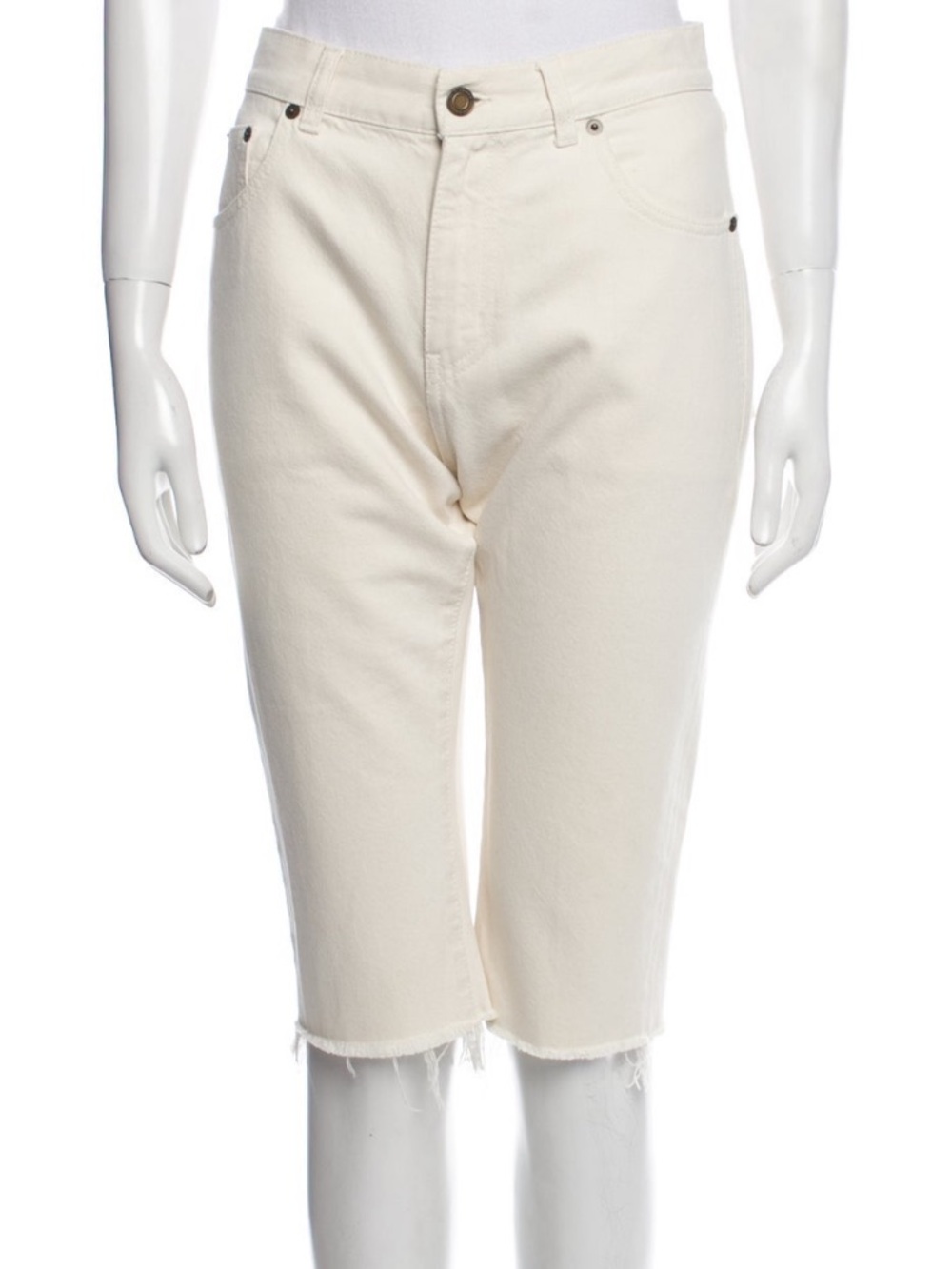 Saint Laurent Cream Knee-Length Denim Bermudas